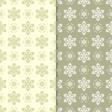 Zeytin yeşili çiçek arka planlar. Tekstil ve duvar kağıtları için dikişsiz desen seti