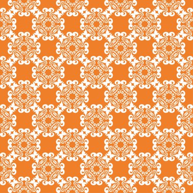 Turuncu çiçek süsleme beyaz elemanları ile. Tekstil ve duvar kağıtları için seamless modeli