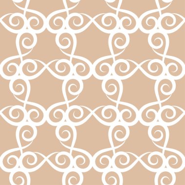 Bej sorunsuz arka plan üzerinde beyaz çiçek süsleme. Tekstil ve duvar kağıtları için seamless modeli