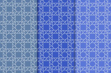 Mavi geometrik süsler. Web, Tekstil ve duvar kağıtları için dikey Dikişsiz desen seti