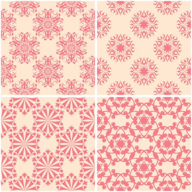 Çiçek desenleri. Dizi sorunsuz arka plan bej ve kırmızı. Vektör çizim