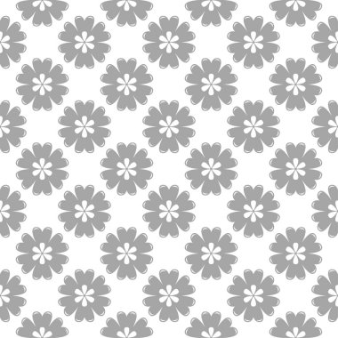 Beyaz arka plan üzerine açık gri çiçek süsleme. Tekstil ve duvar kağıtları için seamless modeli