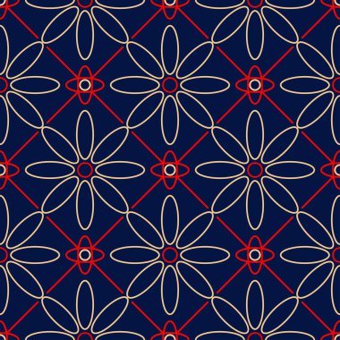 Çiçek seamless modeli. Duvar kağıtları, Tekstil ve kumaş için renkli kırmızı ve mavi arka plan