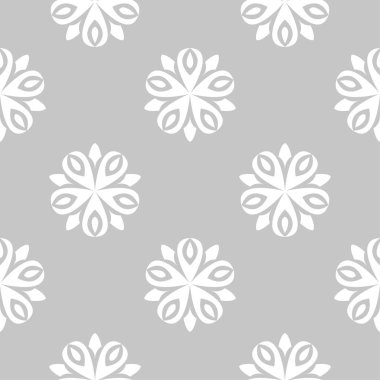 Gri arka plan üzerinde beyaz çiçek süsleme. Tekstil ve duvar kağıtları için seamless modeli