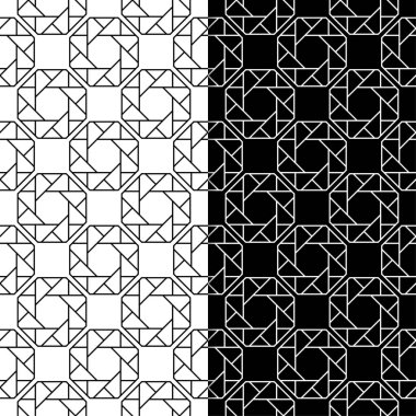 Siyah ve beyaz geometrik süsler. Web, Tekstil ve duvar kağıtları için dikişsiz desen seti