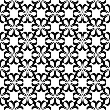 Beyaz arka planda siyah çiçek süsleme. Tekstil ve duvar kağıtları için seamless modeli