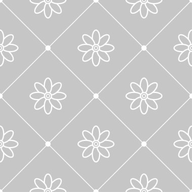 Gri arka plan üzerinde beyaz çiçek süsleme. Tekstil ve duvar kağıtları için seamless modeli