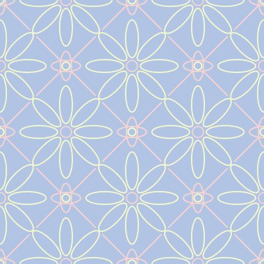 Çiçek seamless modeli. Soluk mavi arka plan duvar kağıtları, Tekstil ve kumaş için bej ve pembe çiçek öğeleri ile