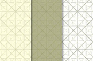 Zeytin yeşili ve beyaz geometrik süsler. Web, Tekstil ve duvar kağıtları için dikey Dikişsiz desen seti