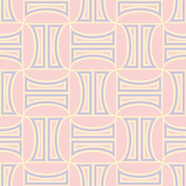 Geometrik seamless modeli. Soluk pembe arka plan duvar kağıtları, Tekstil ve kumaş için mavi ve bej elemanları ile