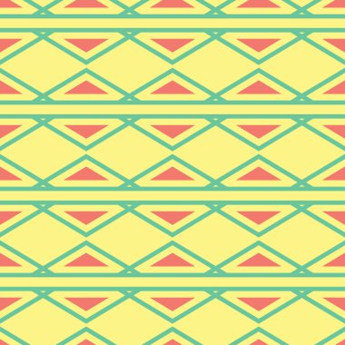 Geometrik yeşil ve pembe elemanları ile Seamless modeli. Sarı çok renkli arka plan