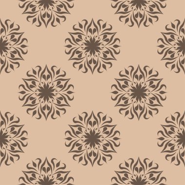 Bej renkli arka plan üzerinde kahverengi çiçek tasarım. Tekstil ve duvar kağıtları için seamless modeli