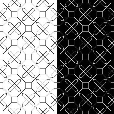 Siyah ve beyaz geometrik süsler. Web, Tekstil ve duvar kağıtları için dikişsiz desen seti