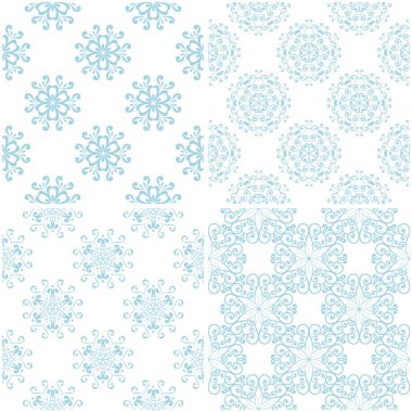 Çiçek desenleri. Beyaz ışık mavi öğeleri kümesi. Sorunsuz arka planlar. Vektör çizim
