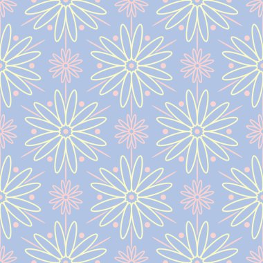 Çiçek seamless modeli. Soluk mavi arka plan duvar kağıtları, Tekstil ve kumaş için bej ve pembe çiçek öğeleri ile