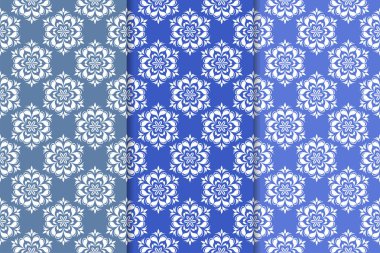 Çiçek süsler kümesi. Mavi dikey Dikişsiz desen. Duvar kağıdı arka plan