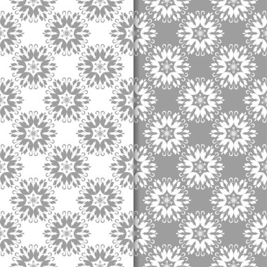 Beyaz ve gri arka plan çiçek kümesi. Tekstil ve duvar kağıtları için dikişsiz desen