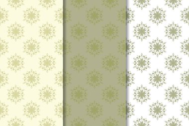 Zeytin yeşili çiçek arka planlar. Tekstil ve duvar kağıtları için dikişsiz desen seti