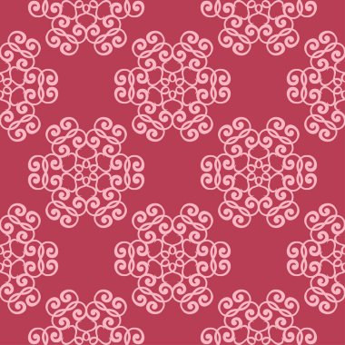 Kırmızı zemin üzerine çiçek süsleme. Tekstil ve duvar kağıtları için seamless modeli