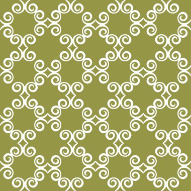 Zeytin yeşil zemin üzerine beyaz çiçek süsleme. Tekstil ve duvar kağıtları için seamless modeli