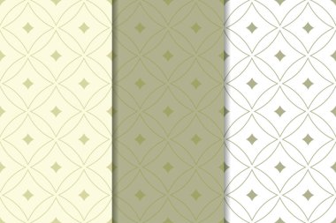 Zeytin yeşili ve beyaz geometrik süsler. Web, Tekstil ve duvar kağıtları için dikey Dikişsiz desen seti