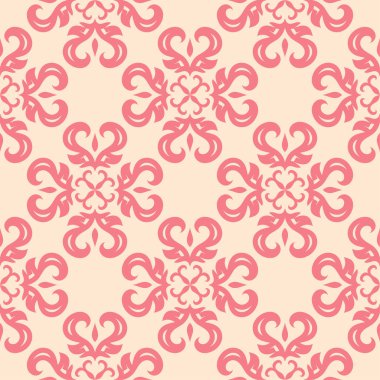 Bej renkli arka plan üzerinde kırmızı çiçekler. Tekstil ve duvar kağıtları için süs seamless modeli