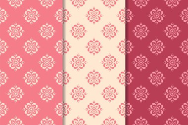 Kiraz kırmızı çiçek desenleri kümesi. Dikey Dikişsiz desen. Duvar kağıdı arka plan