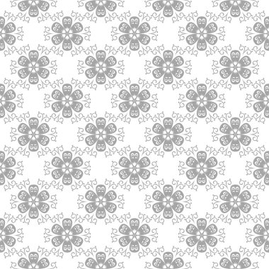 Beyaz arka plan üzerine açık gri çiçek süsleme. Tekstil ve duvar kağıtları için seamless modeli