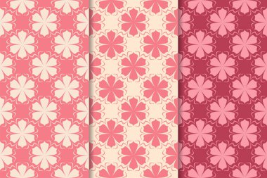 Kiraz kırmızı çiçek desenleri kümesi. Dikey Dikişsiz desen. Duvar kağıdı arka plan