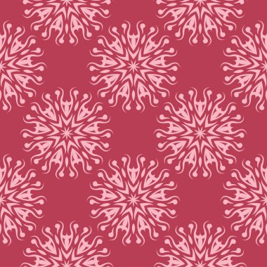 Kırmızı zemin üzerine çiçek süsleme. Tekstil ve duvar kağıtları için seamless modeli