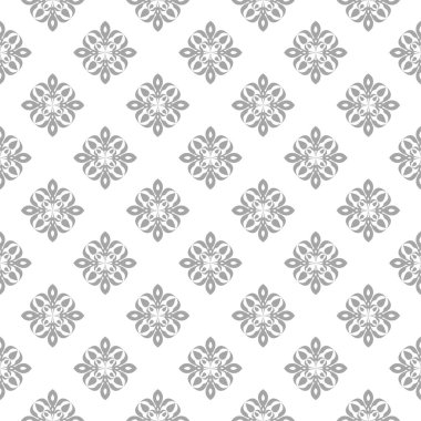 Beyaz arka plan üzerine açık gri çiçek süsleme. Tekstil ve duvar kağıtları için seamless modeli