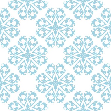 Beyaz zemin üzerine mavi çiçek süsleme. Tekstil ve duvar kağıtları için seamless modeli