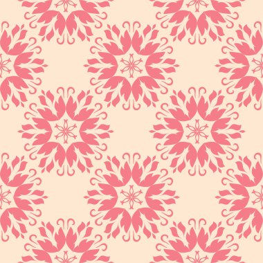 Kırmızı ve bej çiçekli süs. Tekstil ve duvar kağıtları için seamless modeli