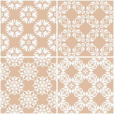 Çiçek desenleri. Sorunsuz arka plan bej ve beyaz dizi. Vektör çizim