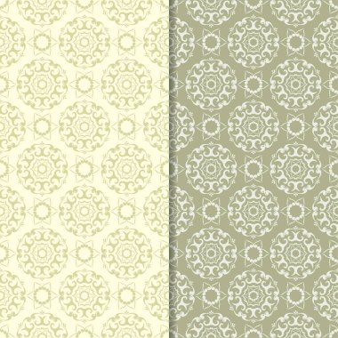 Zeytin yeşili ve bej çiçek arka planlar. Tekstil ve duvar kağıtları için dikişsiz desen seti