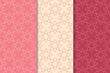 Kiraz kırmızısı geometrik süsler. Web, Tekstil ve duvar kağıtları için dikey Dikişsiz desen seti