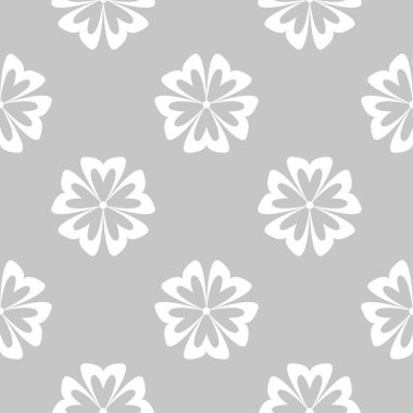 Gri arka plan üzerinde beyaz çiçekler. Tekstil ve duvar kağıtları için süs seamless modeli