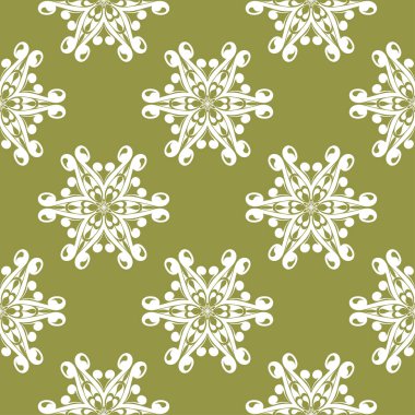 Zeytin yeşil zemin üzerine beyaz çiçek süsleme. Tekstil ve duvar kağıtları için seamless modeli