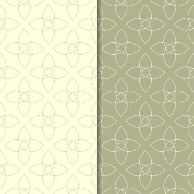 Zeytin yeşili geometrik süsler. Web, Tekstil ve duvar kağıtları için dikişsiz desen seti