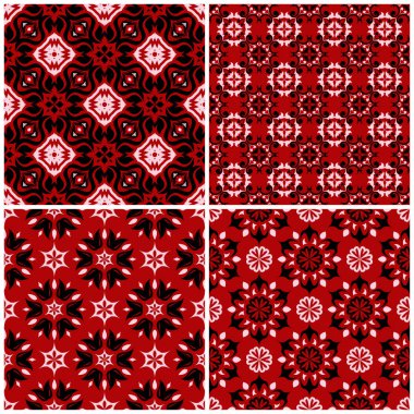 Kırmızı sorunsuz arka plan duvar kağıtları, Tekstil ve kumaş için siyah ve beyaz çiçek desenleri ile