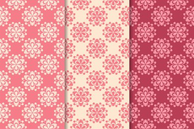 Kırmızı çiçekli süsler kümesi. Kiraz pembe dikey Dikişsiz desen. Duvar kağıdı arka plan