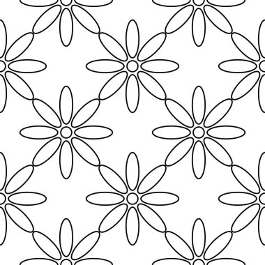 Beyaz arka planda siyah çiçek süsleme. Tekstil ve duvar kağıtları için seamless modeli