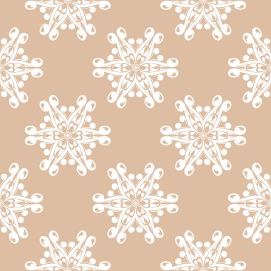 Bej renkli arka plan üzerinde beyaz çiçek süsleme. Tekstil ve duvar kağıtları için seamless modeli