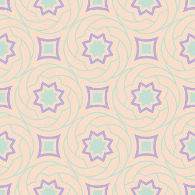 Geometrik tasarım ile Seamless modeli. Soluk pembe bir arka plan üzerinde öğeleri mor ve mavi. Kumaş ve duvar kağıtları için