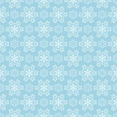 Mavi zemin üzerine beyaz çiçek desenli. Tekstil ve duvar kağıtları için sorunsuz süsleme