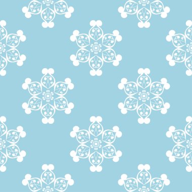 Mavi zemin üzerine beyaz çiçek süsleme. Tekstil ve duvar kağıtları için seamless modeli