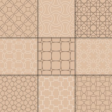 Kahverengi Bej geometrik süsler. Web, Tekstil ve duvar kağıtları için dikişsiz desen koleksiyonu