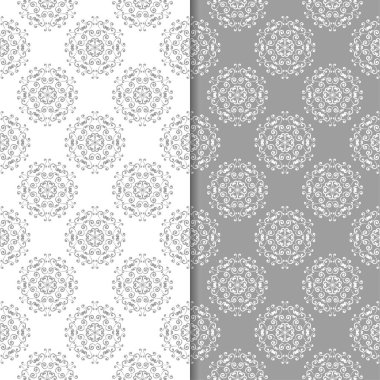 Beyaz ve gri çiçek arka planlar. Tekstil ve duvar kağıtları için dikişsiz desen seti