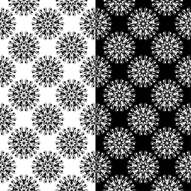 Siyah ve beyaz çiçek arka planlar. Tekstil ve duvar kağıtları için dikişsiz desen seti