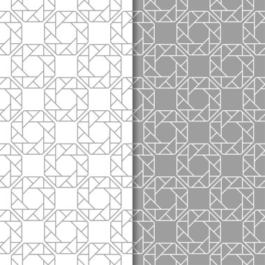 Gri ve beyaz geometrik süsler. Web, Tekstil ve duvar kağıtları için dikişsiz desen seti